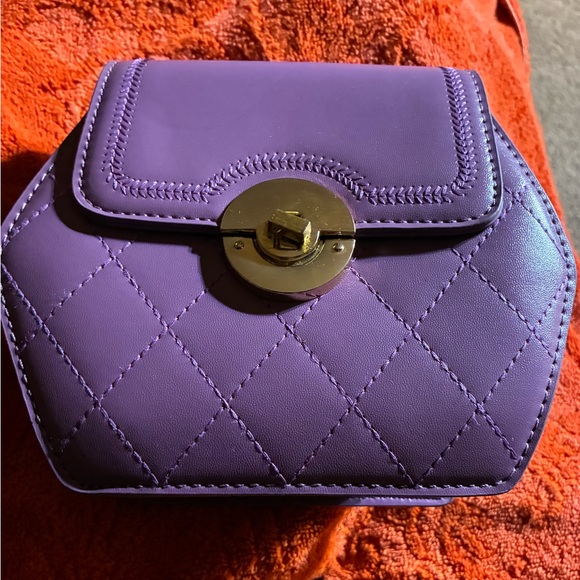 Handbags - Purple Quilted Crossbody Bag with Gold Turn-Lock